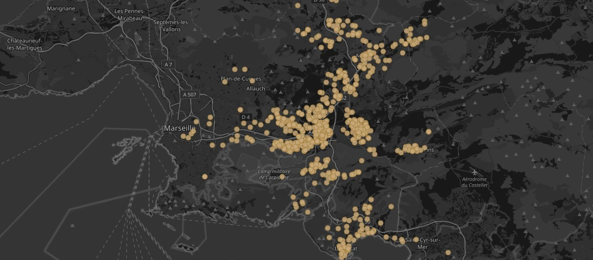 Carte des biens vendus par Chaix Immobilier entre Marseille, Aubagne et La Ciotat